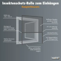 Primaster Fliegenschutz-Rollo 130 x 160 cm anthrazit/anthrazit kürzbar