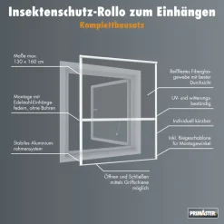 Primaster Fliegenschutz-Rollo 130 x 160 cm weiß kürzbar