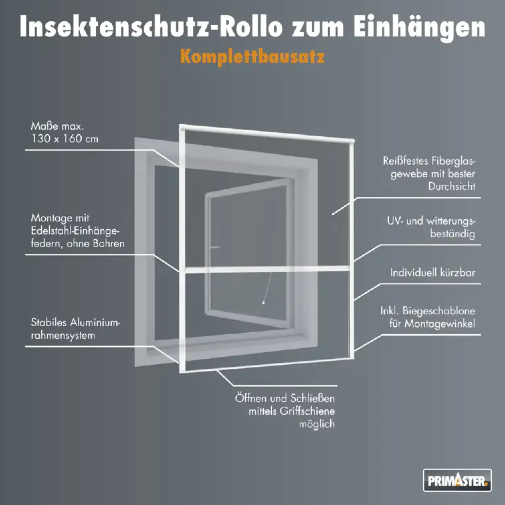 Primaster Fliegenschutz-Rollo 130 x 160 cm weiß kürzbar