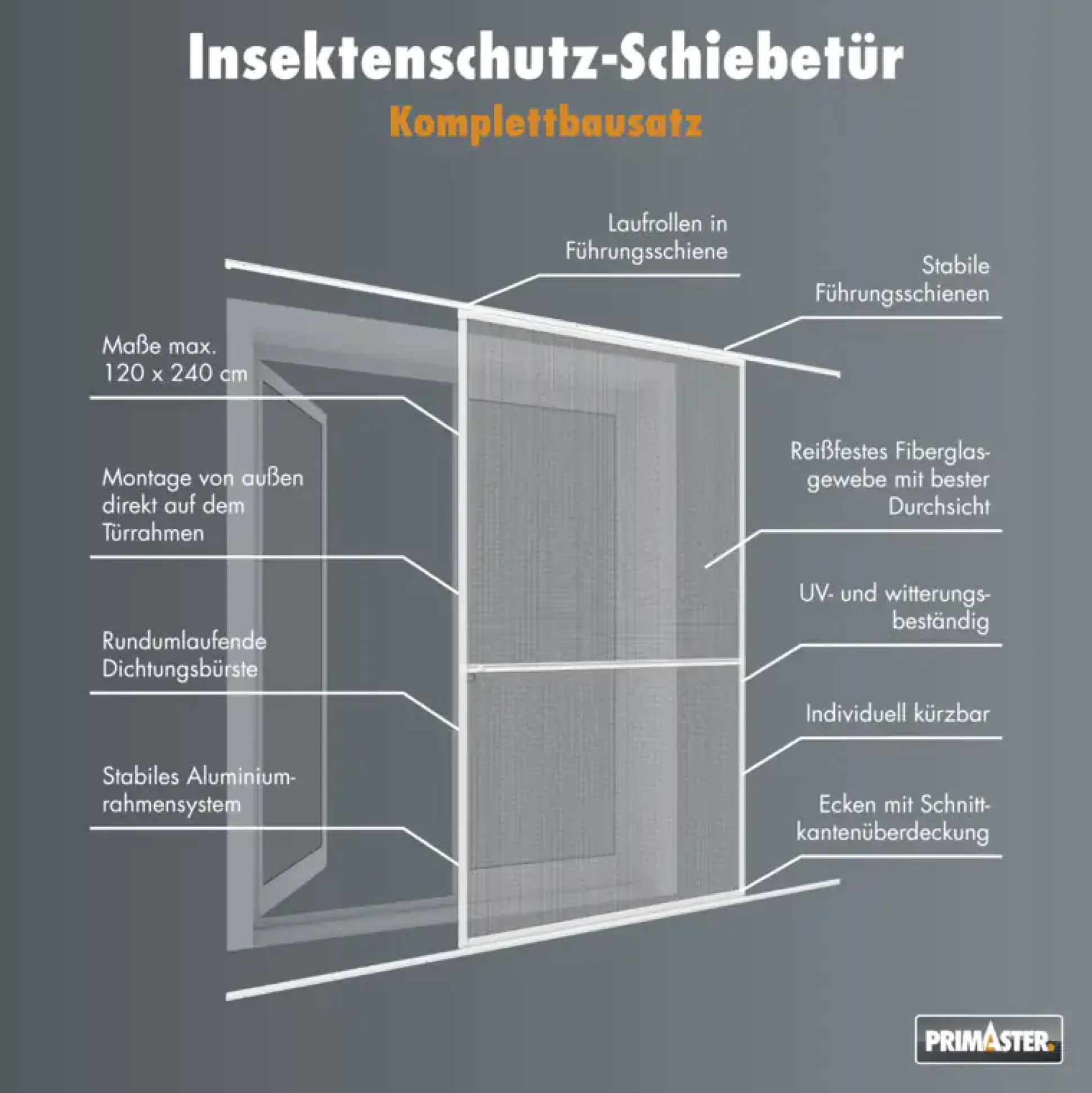 Primaster Fliegenschutz-Schiebetür 120 x 240 cm weiß/weiß kürzbar