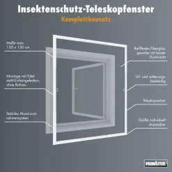 Primaster Fliegenschutz-Teleskopfenster 130 x 150 cm weiß/weiß kürzbar
