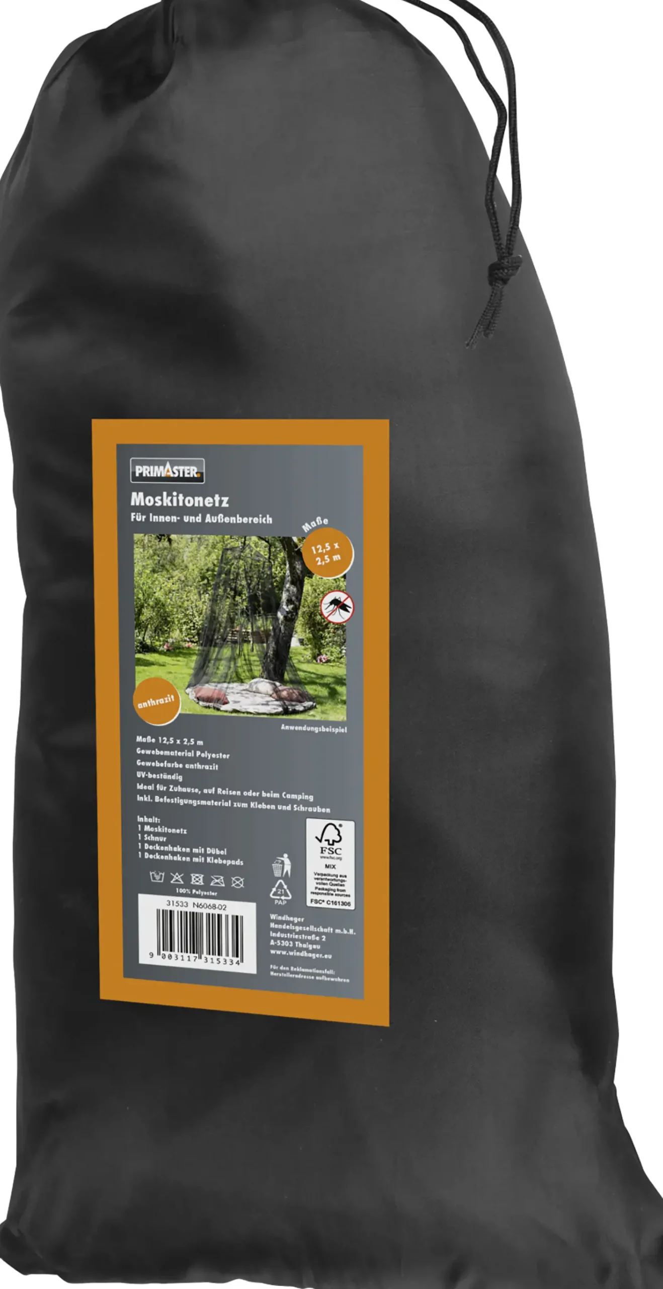 Primaster Moskitonetz 2,5 x 12,5 m anthrazit/anthrazit