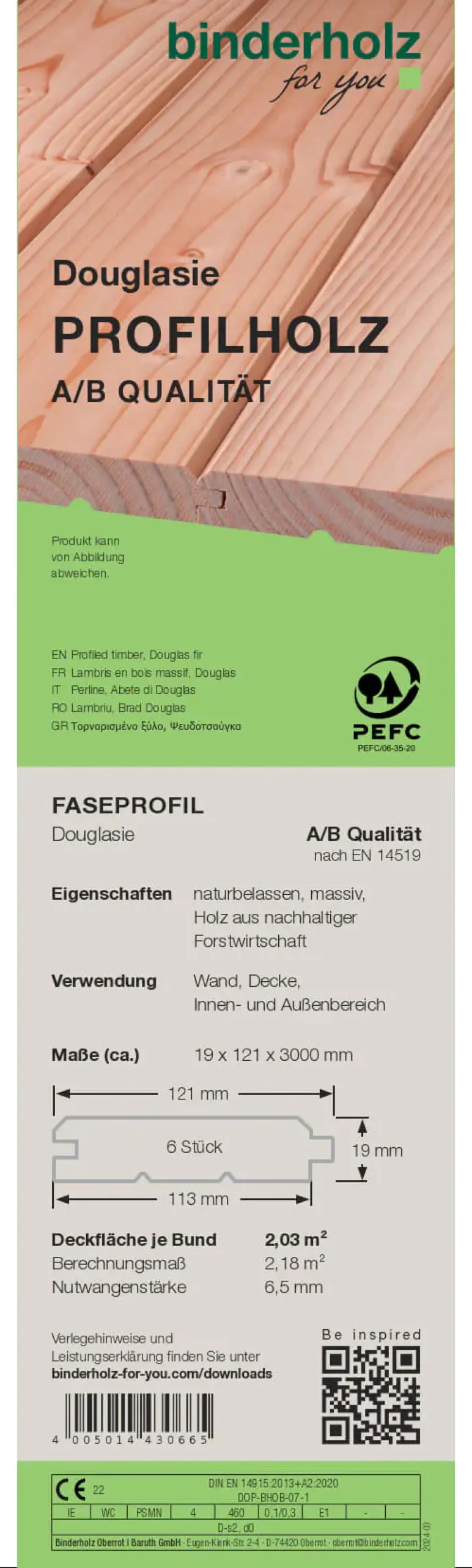 Profilholz Douglasie A B-Sortierung Faseprofil 300 x 12,1 cm 19 mm