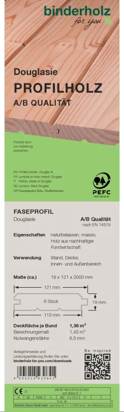 Profilholz Douglasie A B-Sortierung Faseprofil 200 x 12,1 cm 19 mm