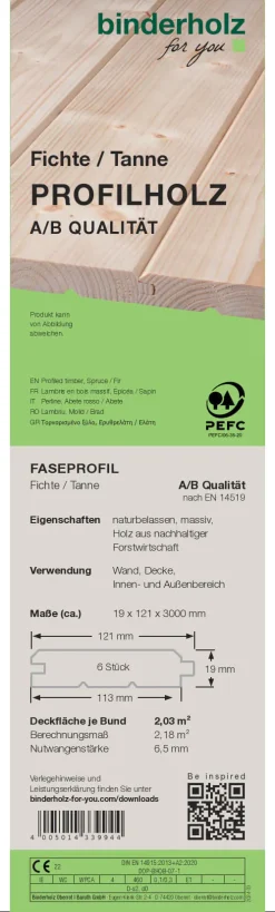 Profilholz Fichte Tanne A B-Sortierung 300 x 12,1 cm 19 mm Faseprofil