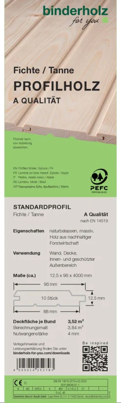 Profilholz Fichte Tanne A-Sortierung 400 x 9,6 cm 12,5 mm