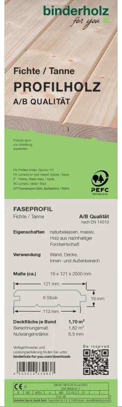 Profilholz Fichte Tanne A B-Sortierung 250 x 12,1 cm 19 mm Faseprofil