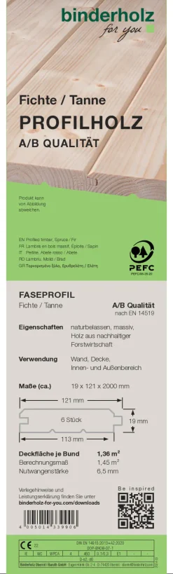 Profilholz Fichte Tanne A B-Sortierung 200 x 12,1 cm 19 mm Faseprofil