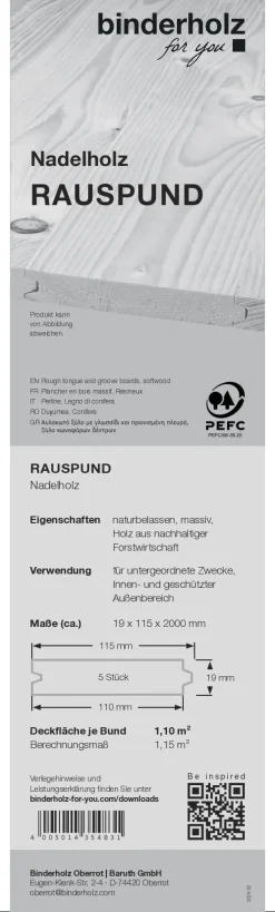Rauspund Nadelholz Fichte Tanne gehobelt 200 x 11,5 cm 19 mm 5er Pack