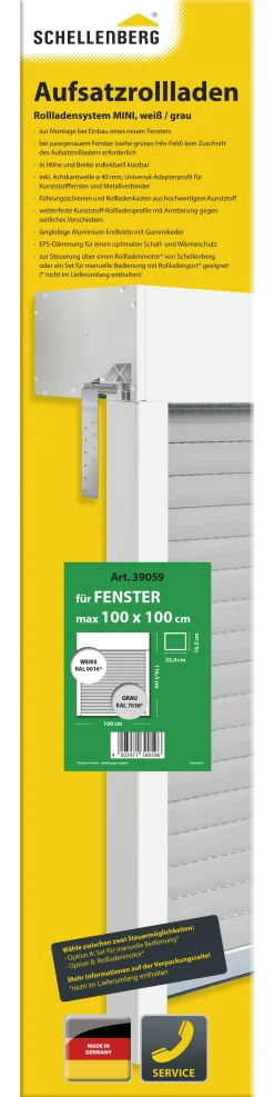 Schellenberg Aufsatzrollladen-Set für Fenster, 100 x 100 cm, weiß/grau