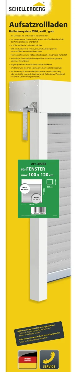 Schellenberg Aufsatzrollladen-Set für Fenster, 100 x120 cm, weiß/grau