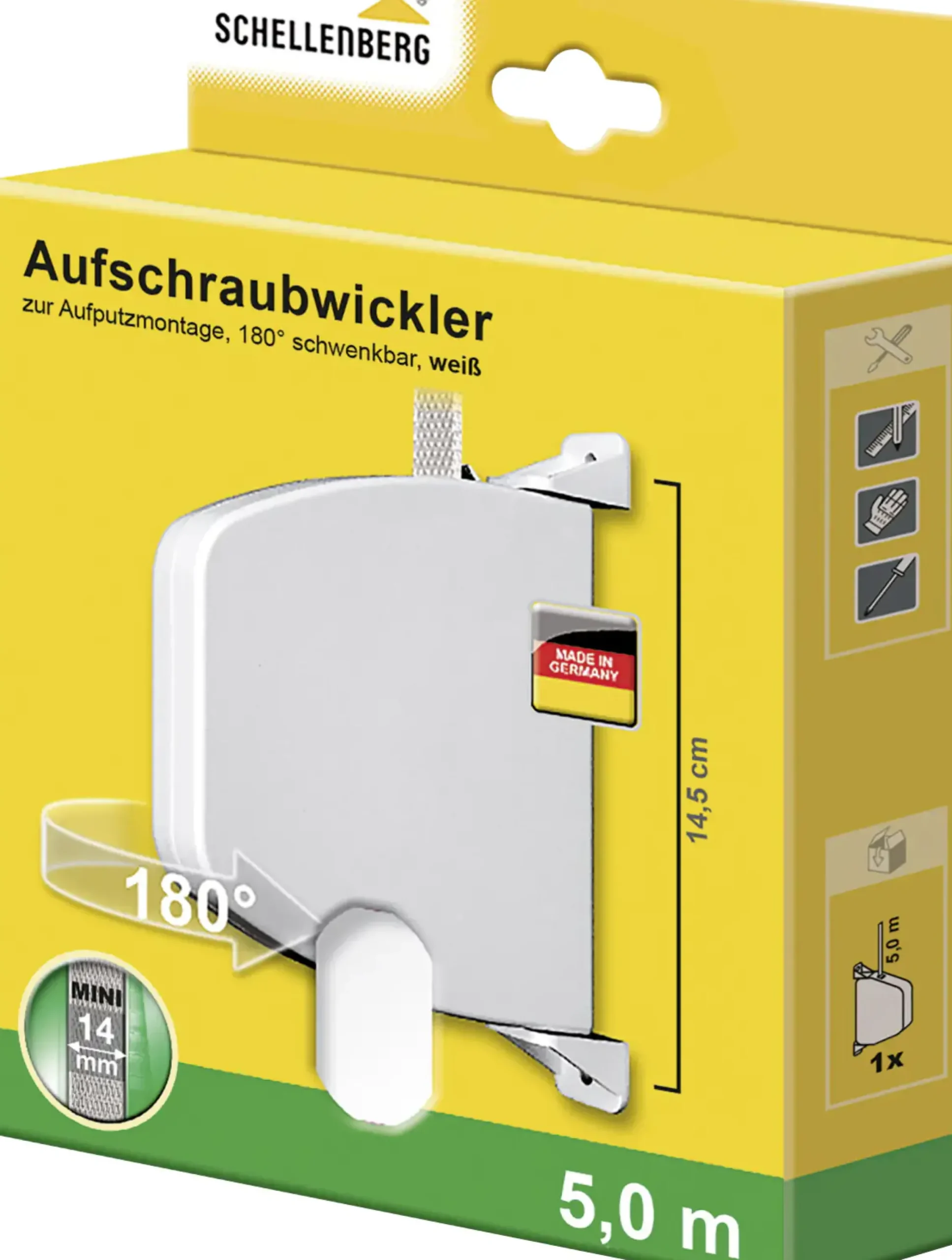 Schellenberg Aufschraubwickler Mini inkl. 5 m Gurt, weiß