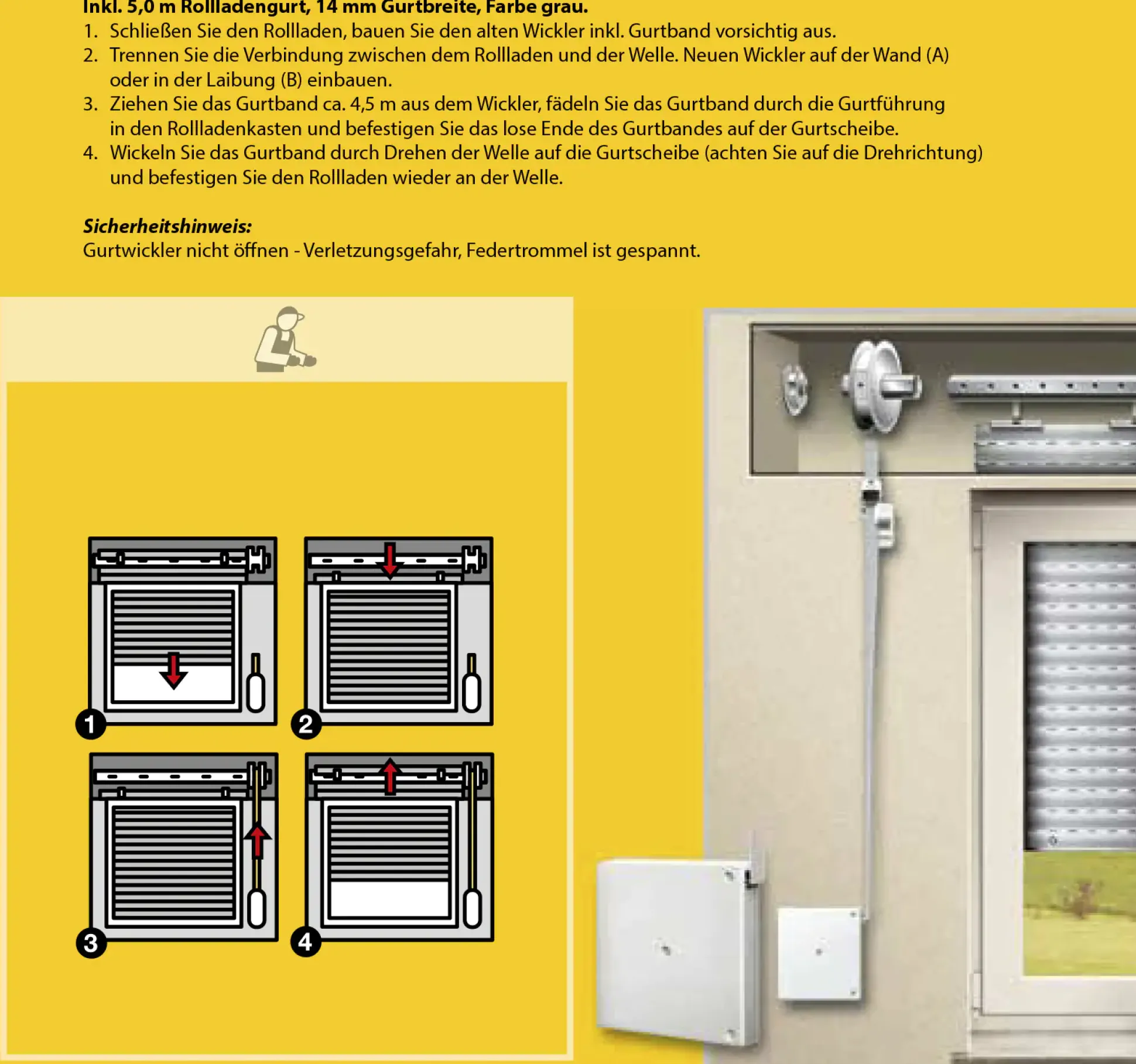 Schellenberg Aufschraubwickler Mini weiß, inkl. 5 m Gurt