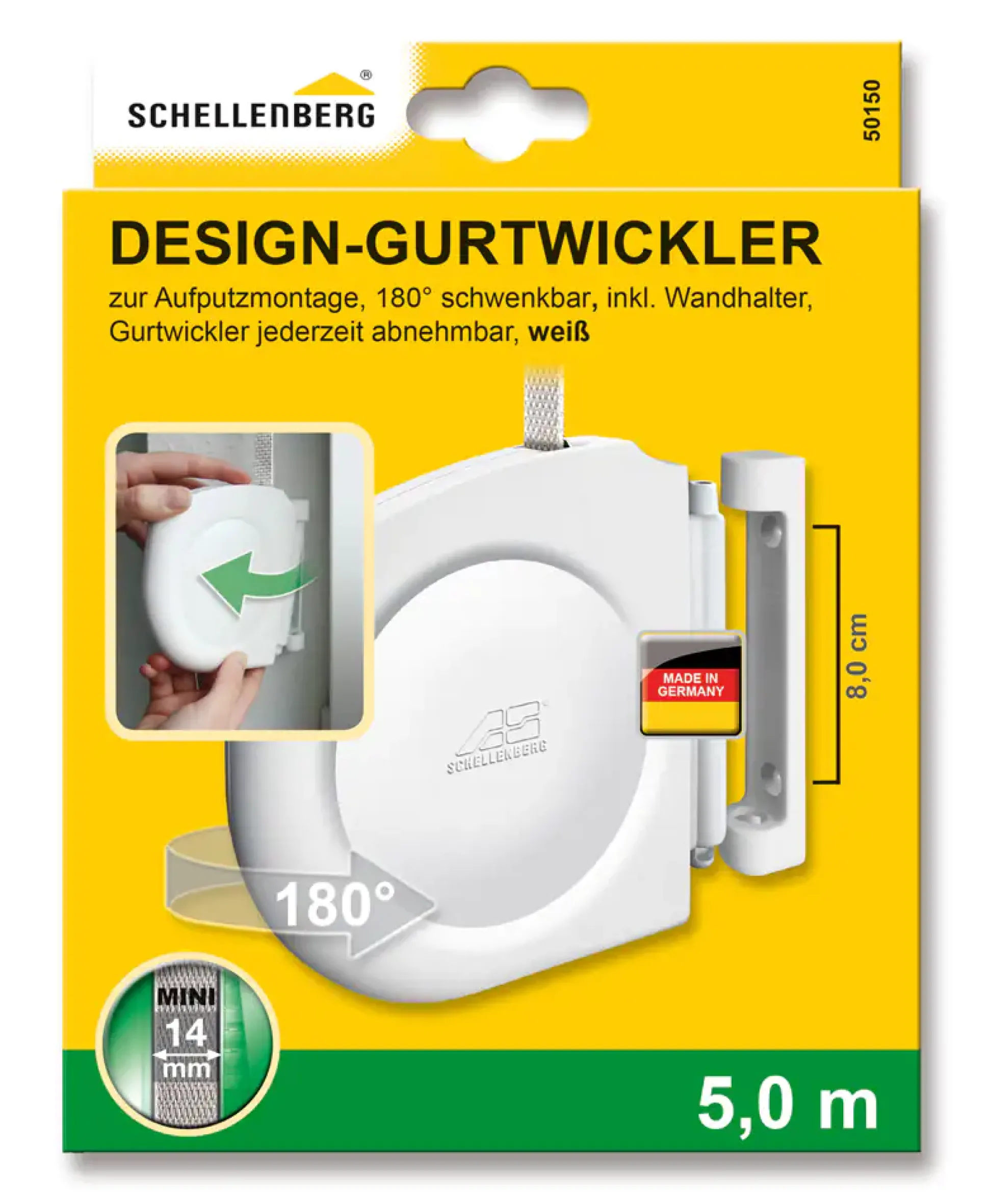 Schellenberg Design Aufschraubwickler Gurtwickler Mini weiß mit Gurt