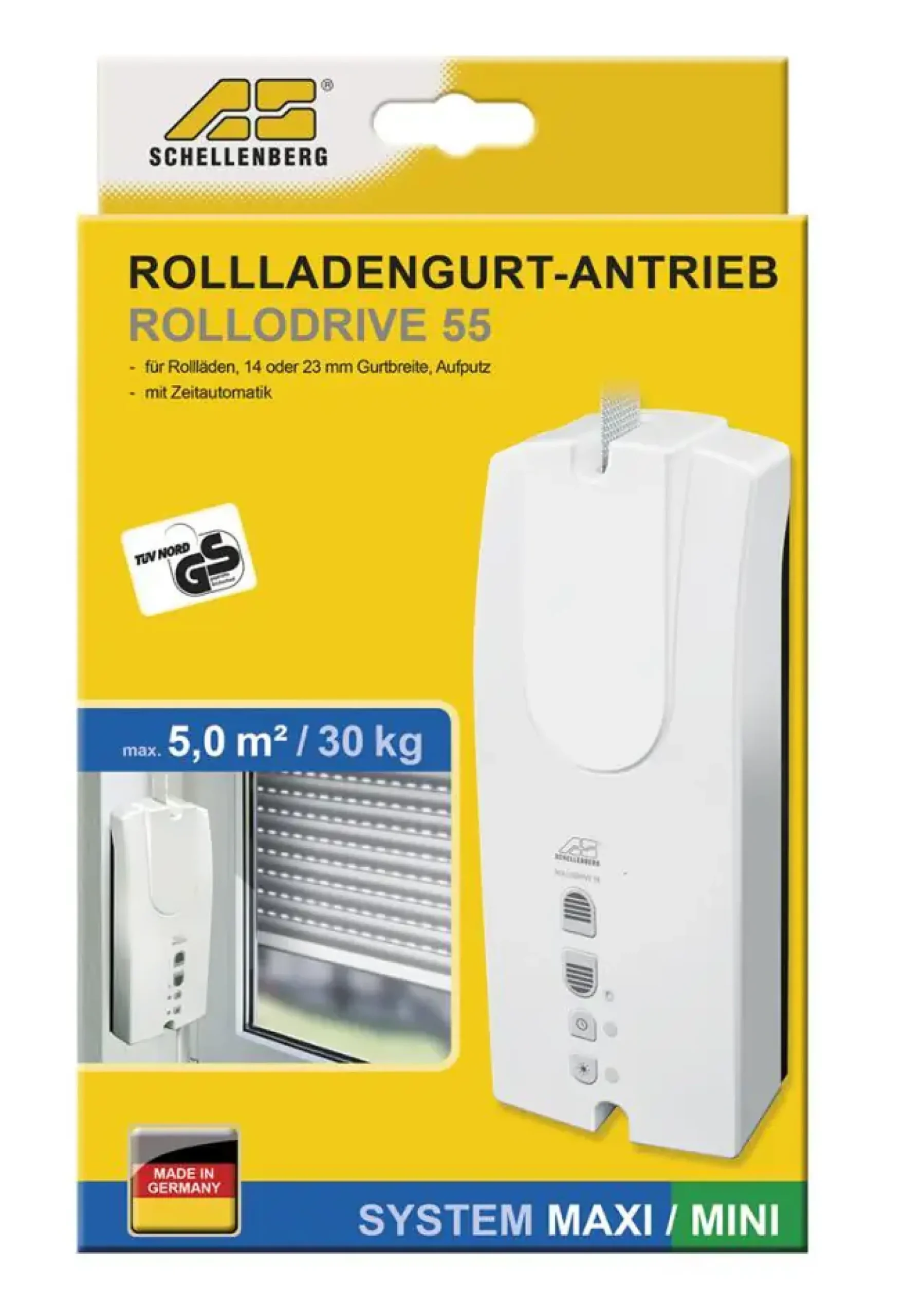 Schellenberg elektrischer Gurtwickler RolloDrive 55, für 30 kg/5,0 m²