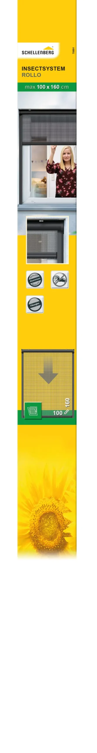 Schellenberg Fliegenschutz-Rollo 100 x 160 cm anthrazit/anthrazit kürzbar