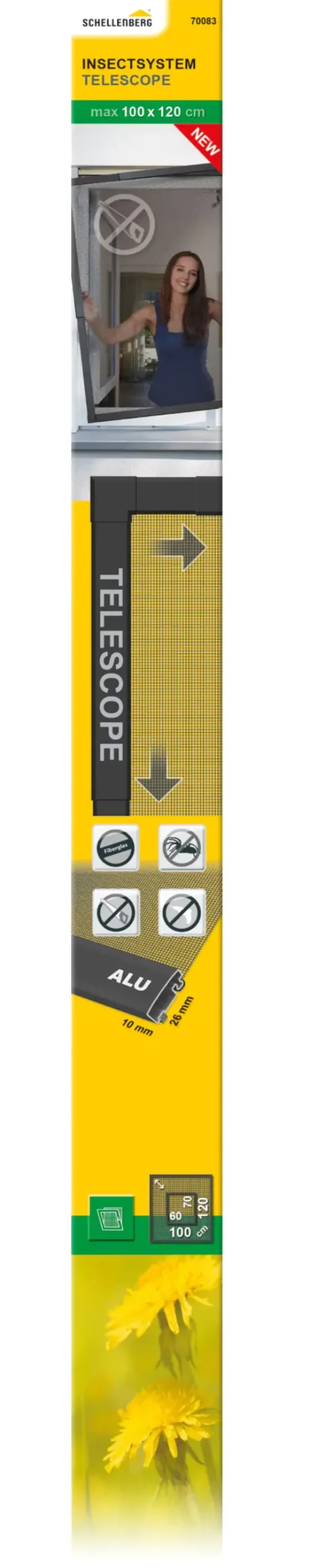 Schellenberg Fliegenschutz-Fenster TELESCOPE 60 x 70 - 100 x 120 cm anthrazit/anthrazit