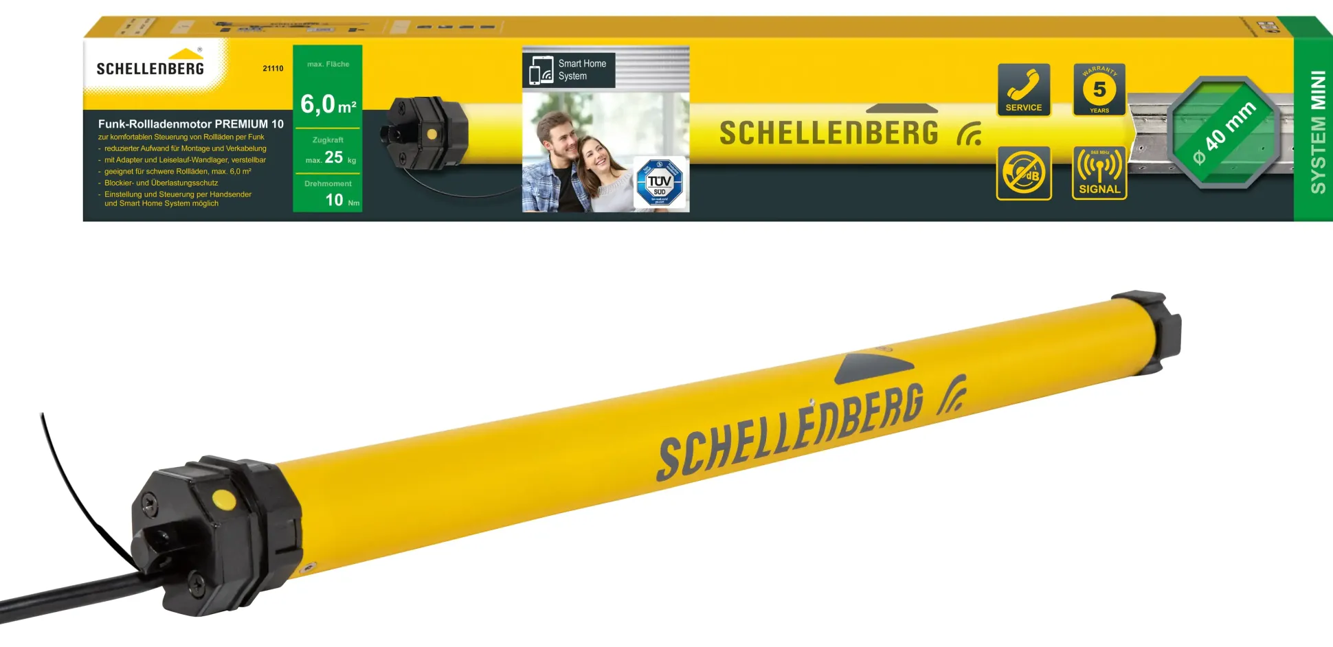 Schellenberg Funk-Rollladenmotor Mini Premium 10 Nm für 40 mm Achtkantwelle