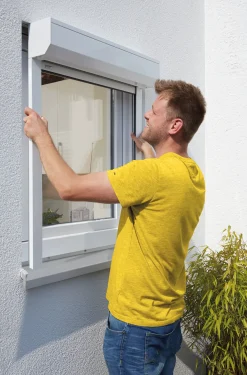 Schellenberg SB-Vorbau-Rollladen 110 x 130 cm, 45° Kasten weiß Profile grau