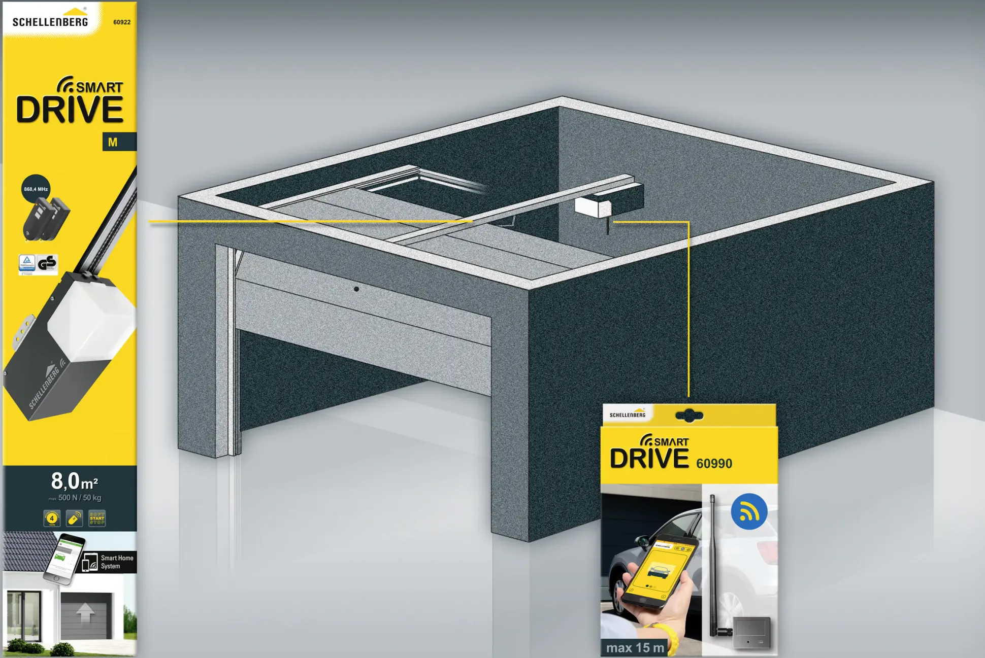 Schellenberg Smart Drive M Garagentorantrieb inkl. Smartphone Garagentoröffner mit LED