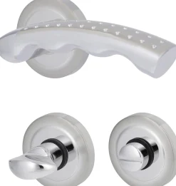Südmetall WC-Türgriff-Garnitur Rosette Gloria Messing satiniert chrom Ø 55 mm