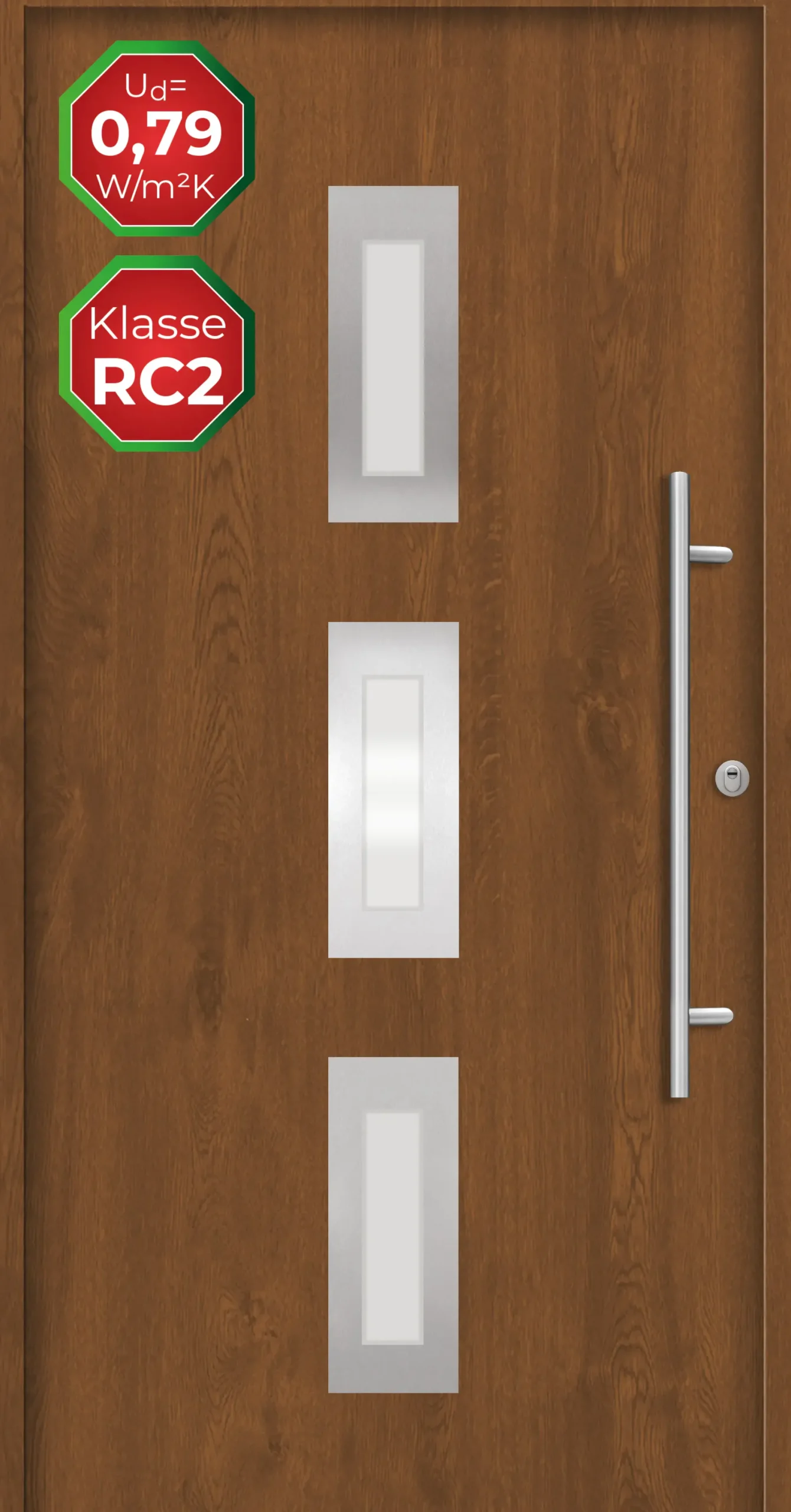Splendoor Haustür Passivedoor Premium B02 RC2 Golden Oak DIN Rechts 100 x 210 cm