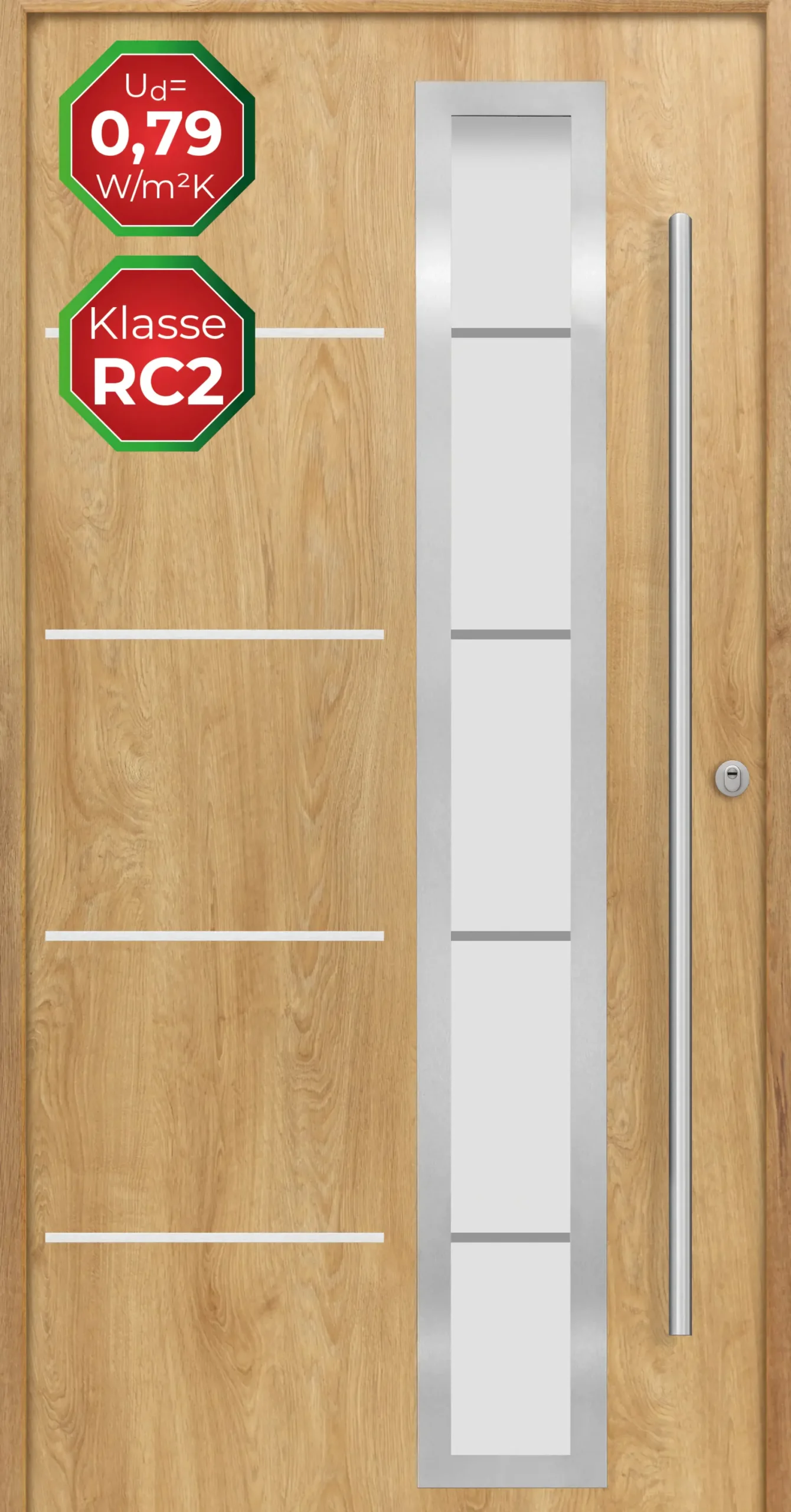 Splendoor Haustür Passivedoor Premium B06 RC2 Eiche Natur DIN Rechts 110 x 210 cm
