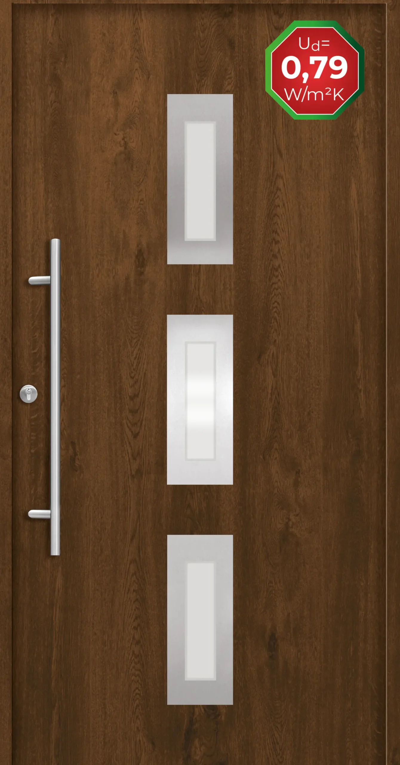 Splendoor Haustür Passivedoor Premium B02 Nussbaum DIN Links 110 x 210 cm