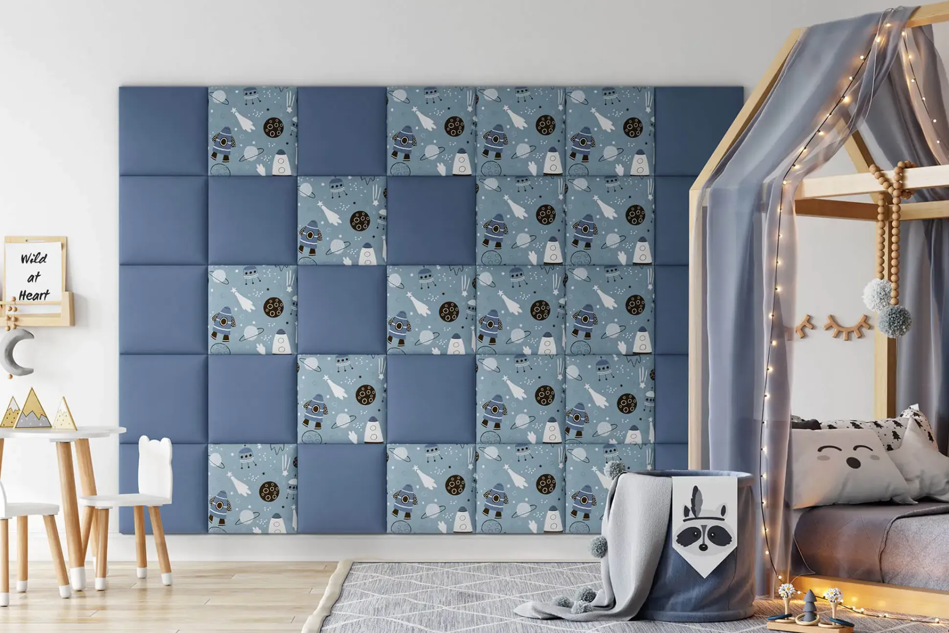 Stegu Wandpaneel Puffin Print Kids 30 x 30 cm Blue Jeans