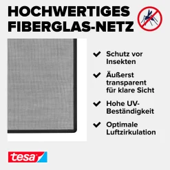 tesa Anklipsrahmen Fliegengitter 100 x 120 cm anthrazit
