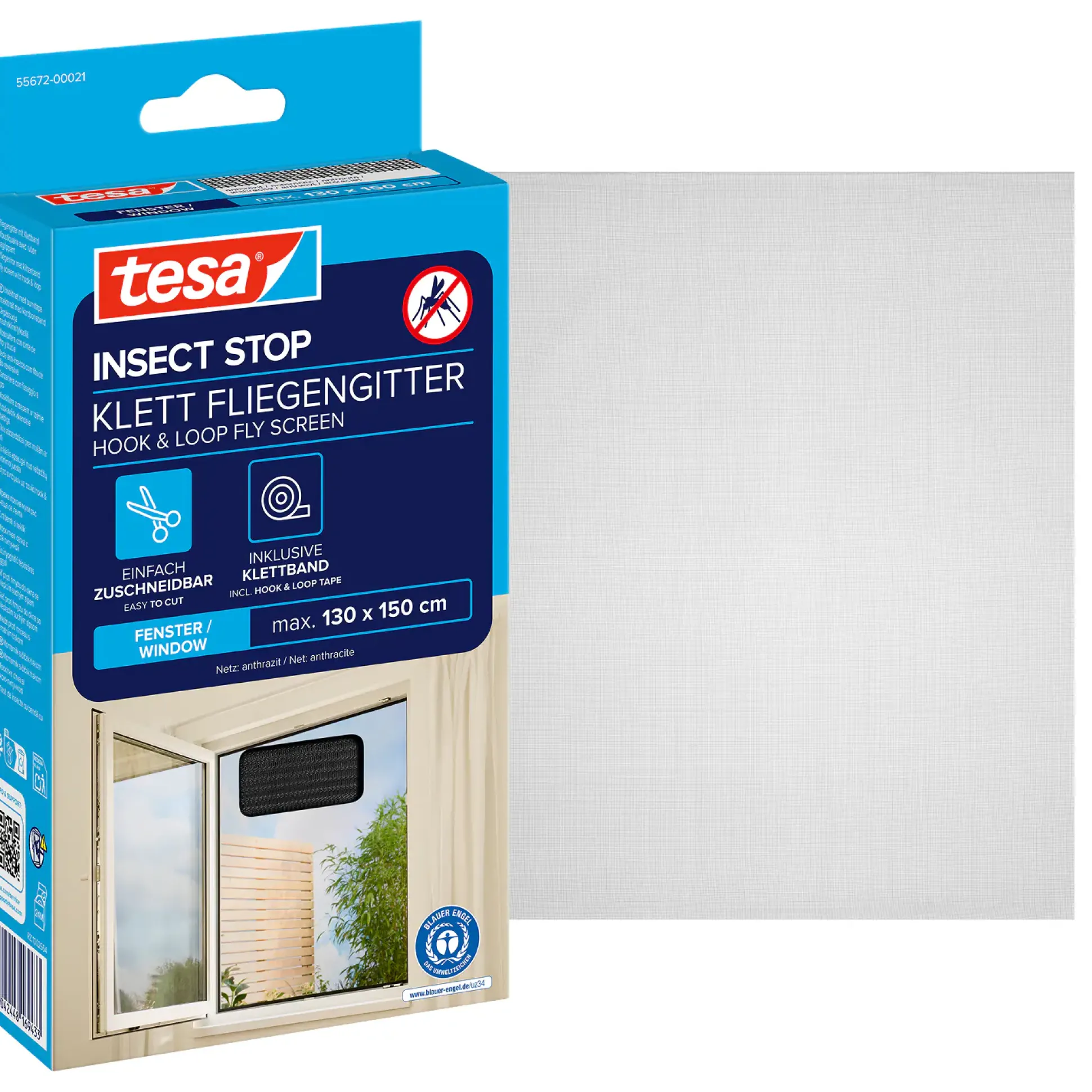 tesa Fliegengitter STANDARD 130 x 150 cm anthrazit individuell kürzbar