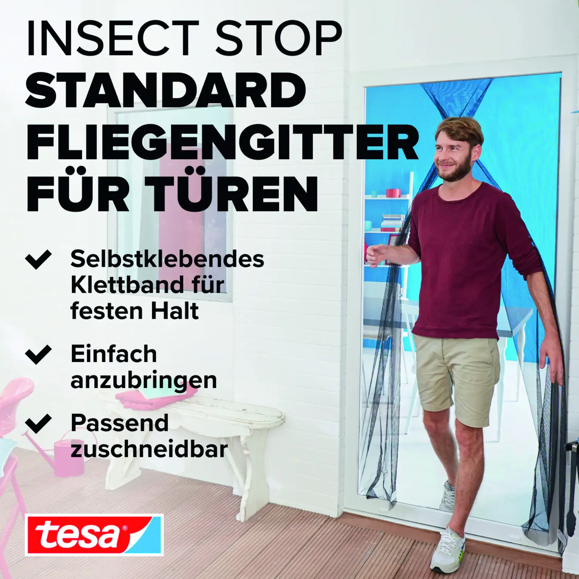 tesa Fliegengitter Tür 65 x 220 cm anthrazit kürzbar 2 Stück