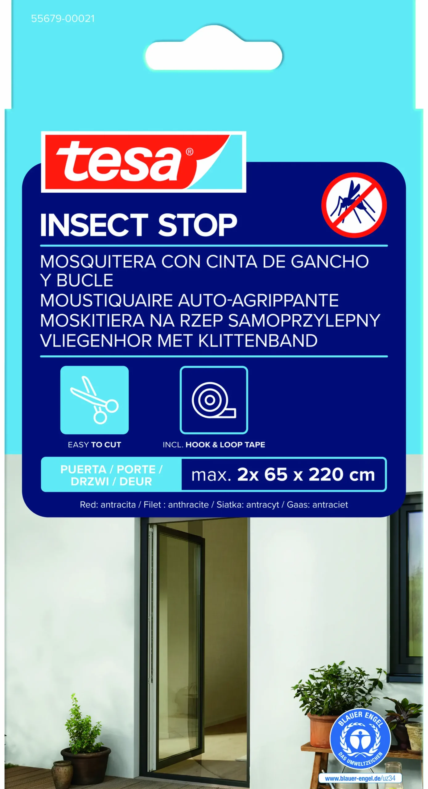 tesa Fliegengitter Tür 65 x 220 cm anthrazit kürzbar 2 Stück