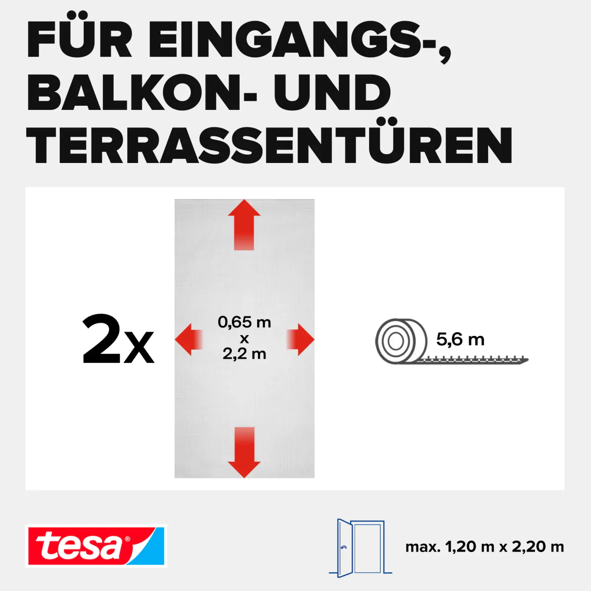 tesa Fliegengitter Tür 65 x 220 cm anthrazit kürzbar 2 Stück