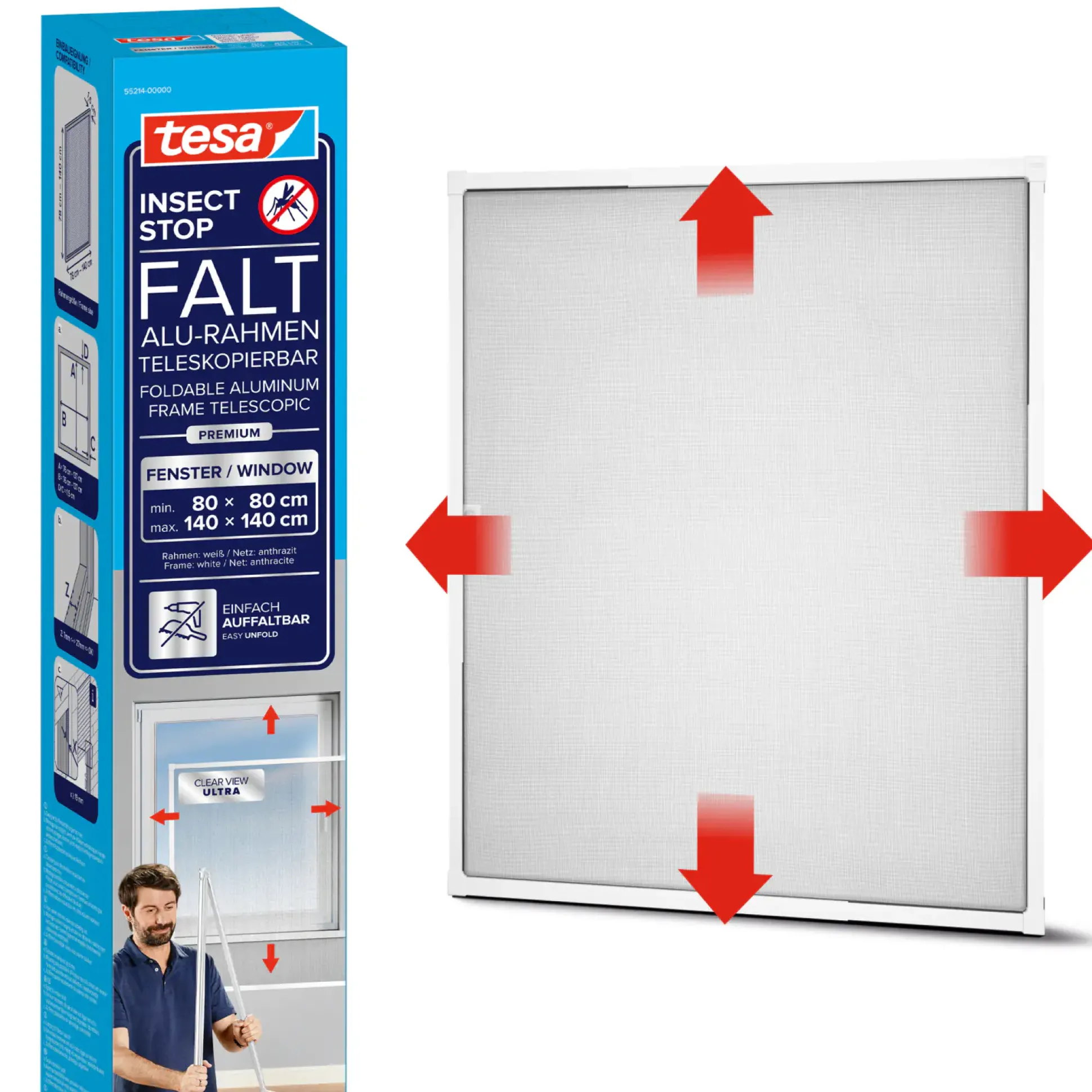 tesa Fliegenschutz-Fenster FALT 80 x 80 - 140 x 140 cm weiß/weiß