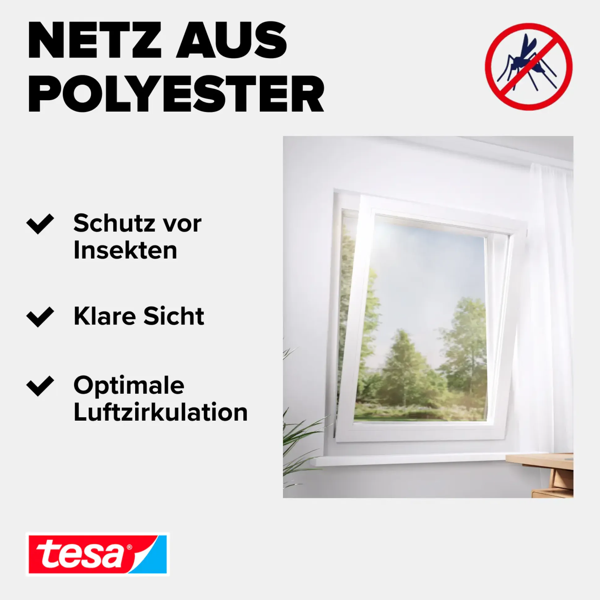tesa Insektenschutz-Fenster SUN PROTECT 130 x 150 cm anthrazit