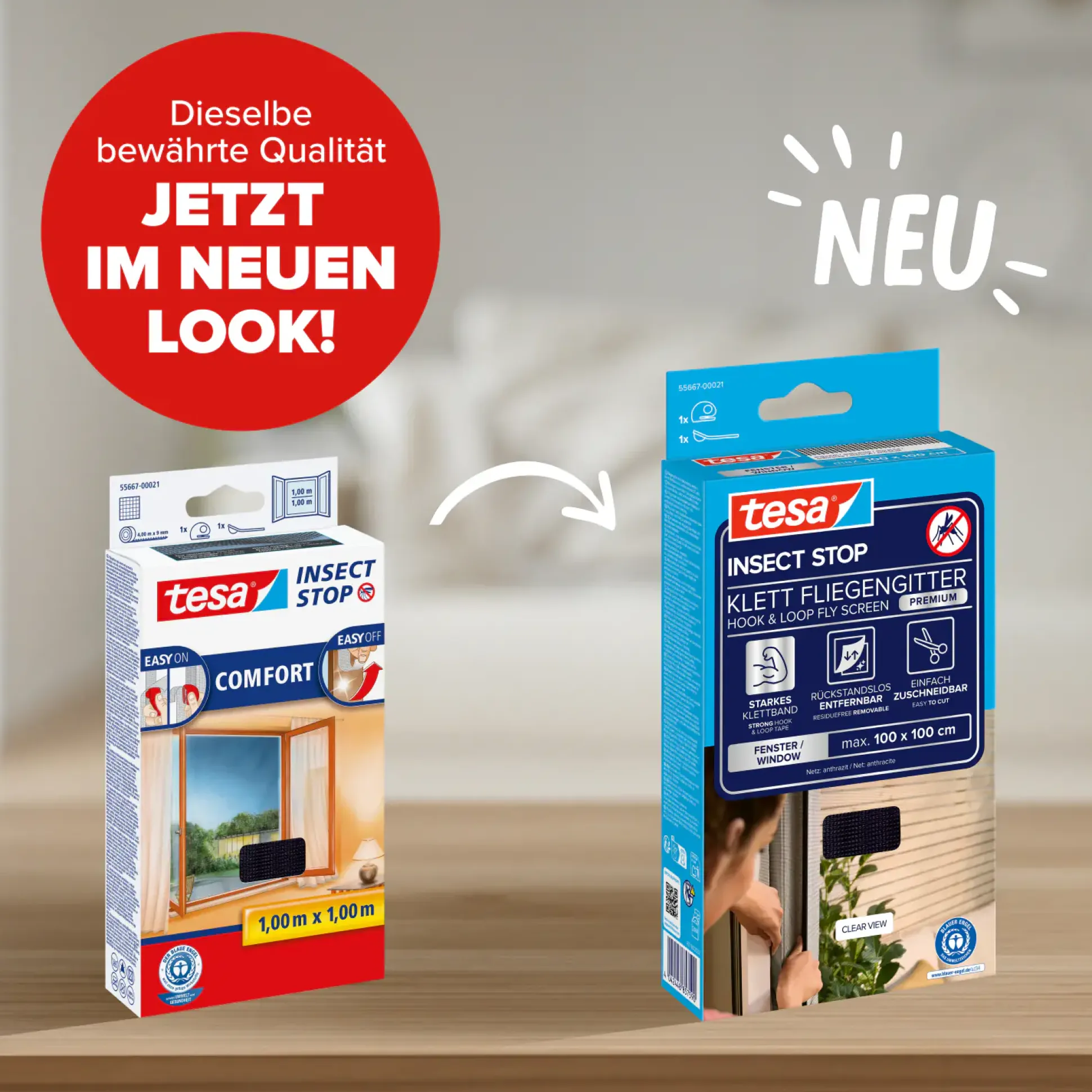 tesa Insektenschutz-Fenster COMFORT 100 x 100 cm anthrazit