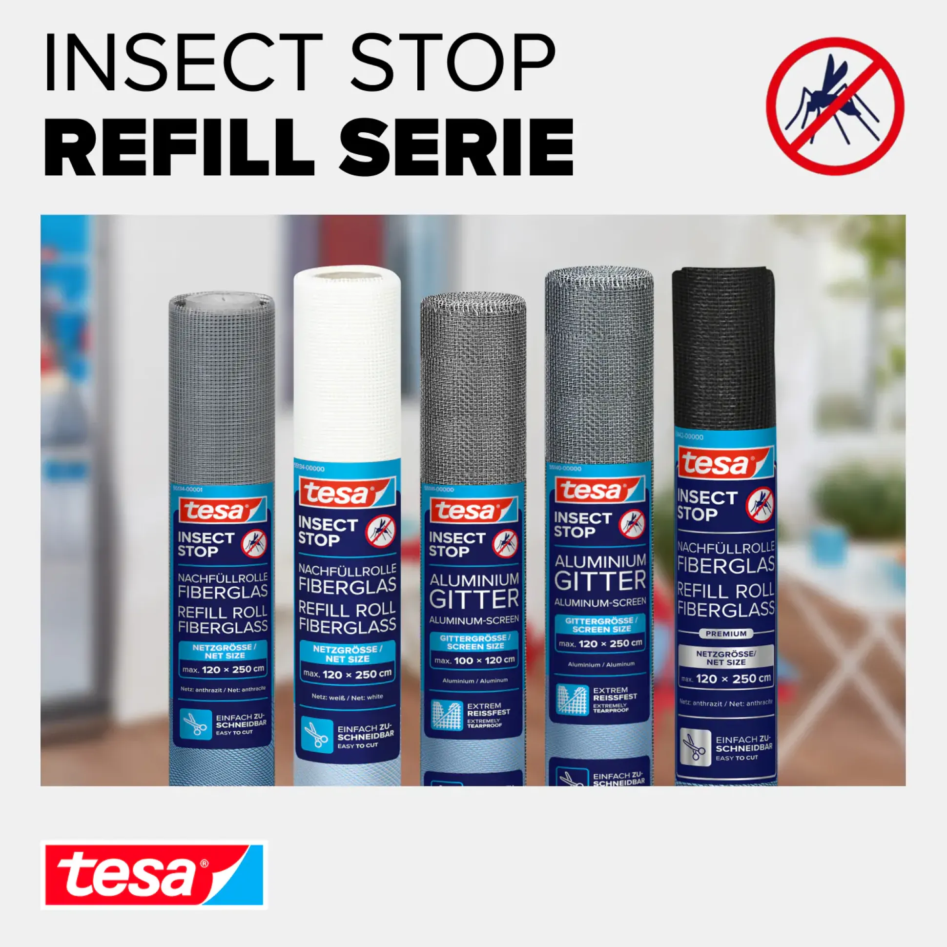 tesa Insektenschutz-Gitter COMFORT Ersatzrolle 120 x 250 cm grau