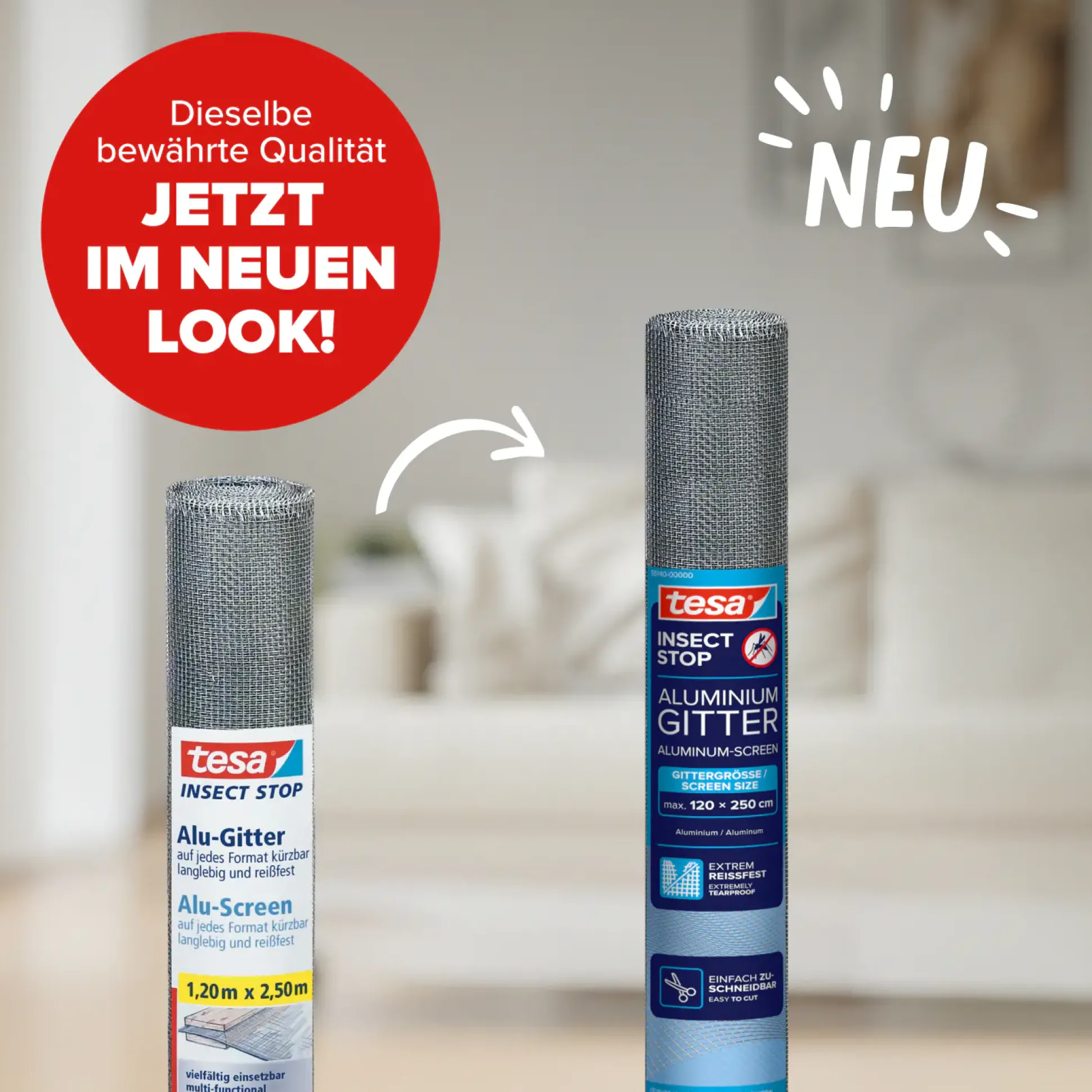tesa Insektenschutz-Gitter COMFORT Ersatzrolle 120 x 250 cm grau