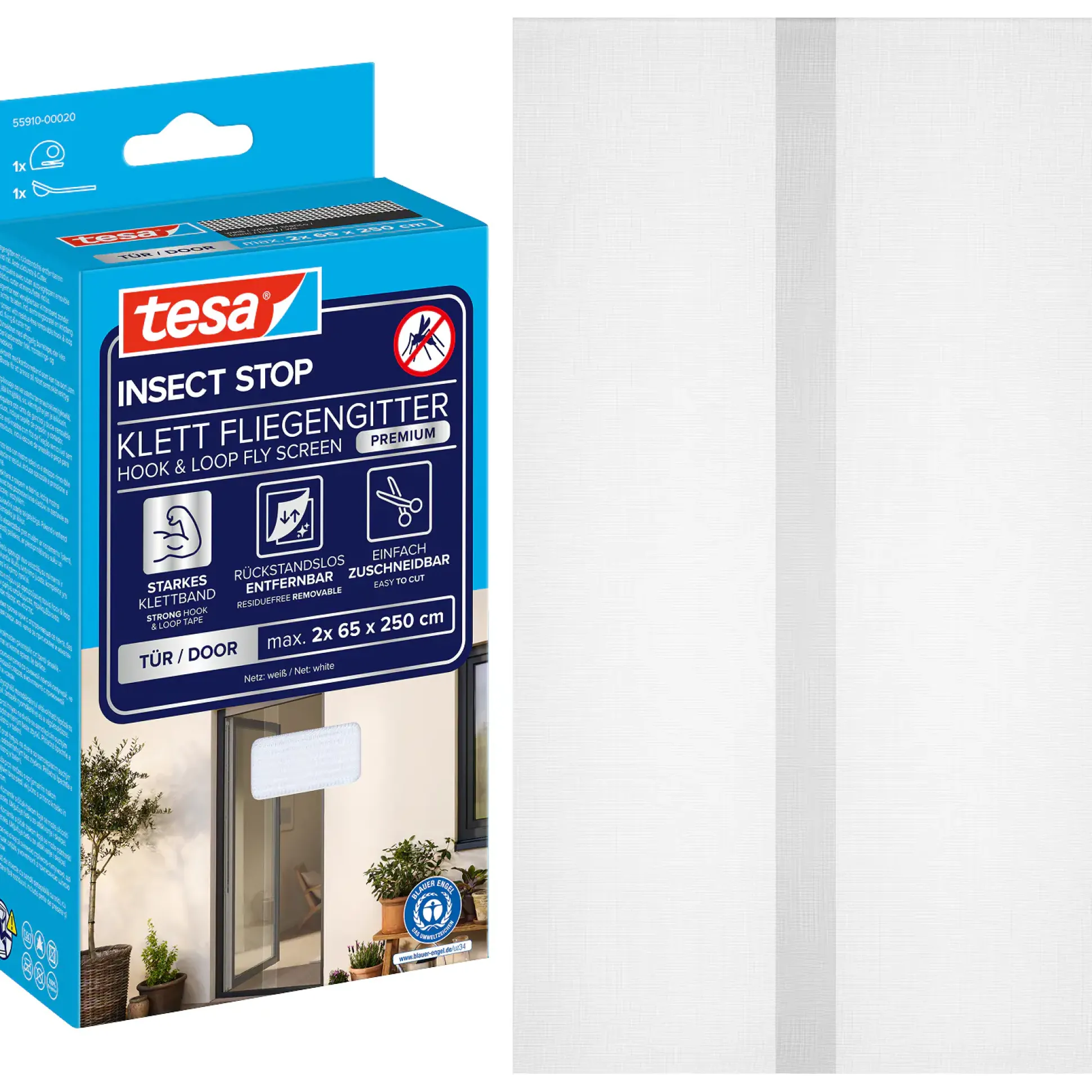 tesa Insektenschutz-Klettbandsystem 2 x (0,65 m x 2,5 m) weiß