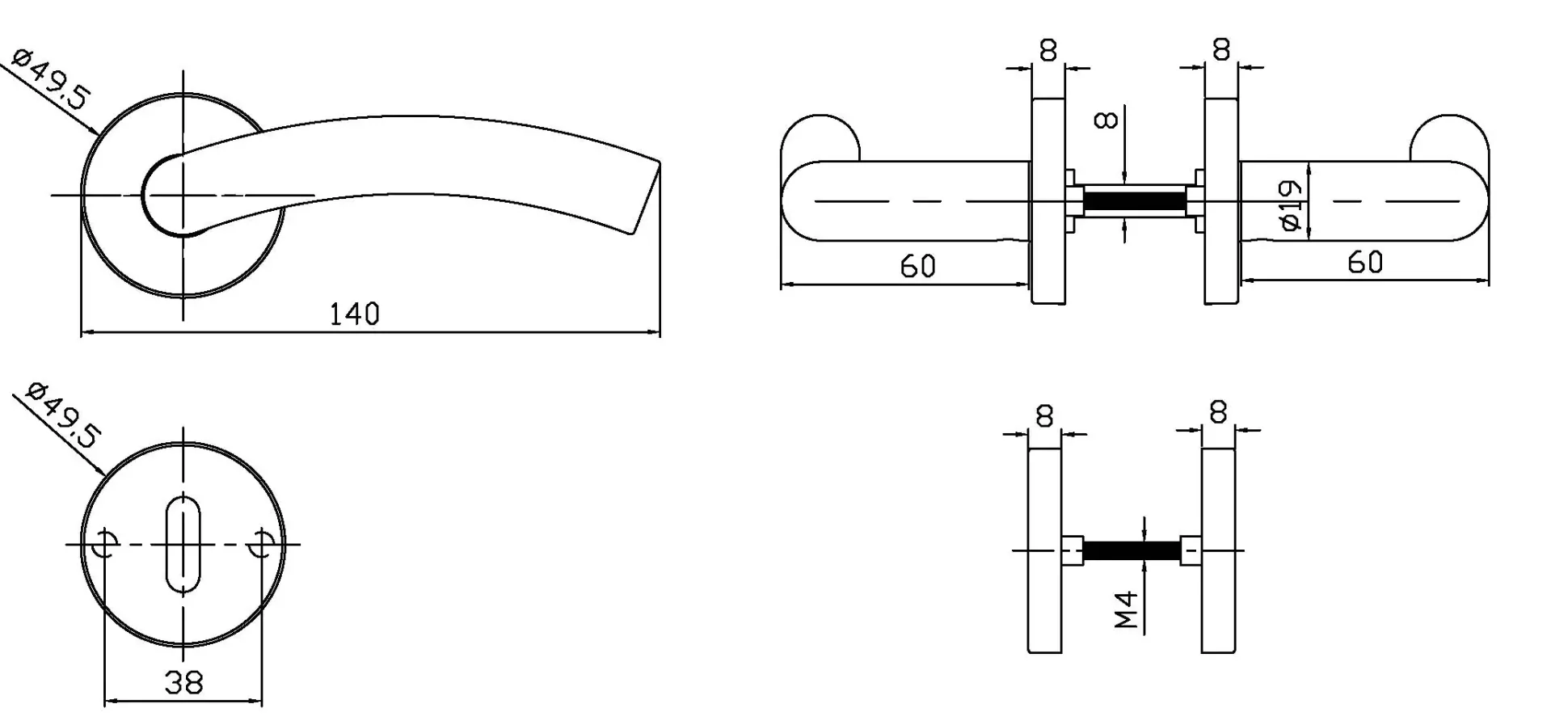 TrendLine BB-Rosettengarnitur Edelstahl Ø 5 cm rund gebogener Griff