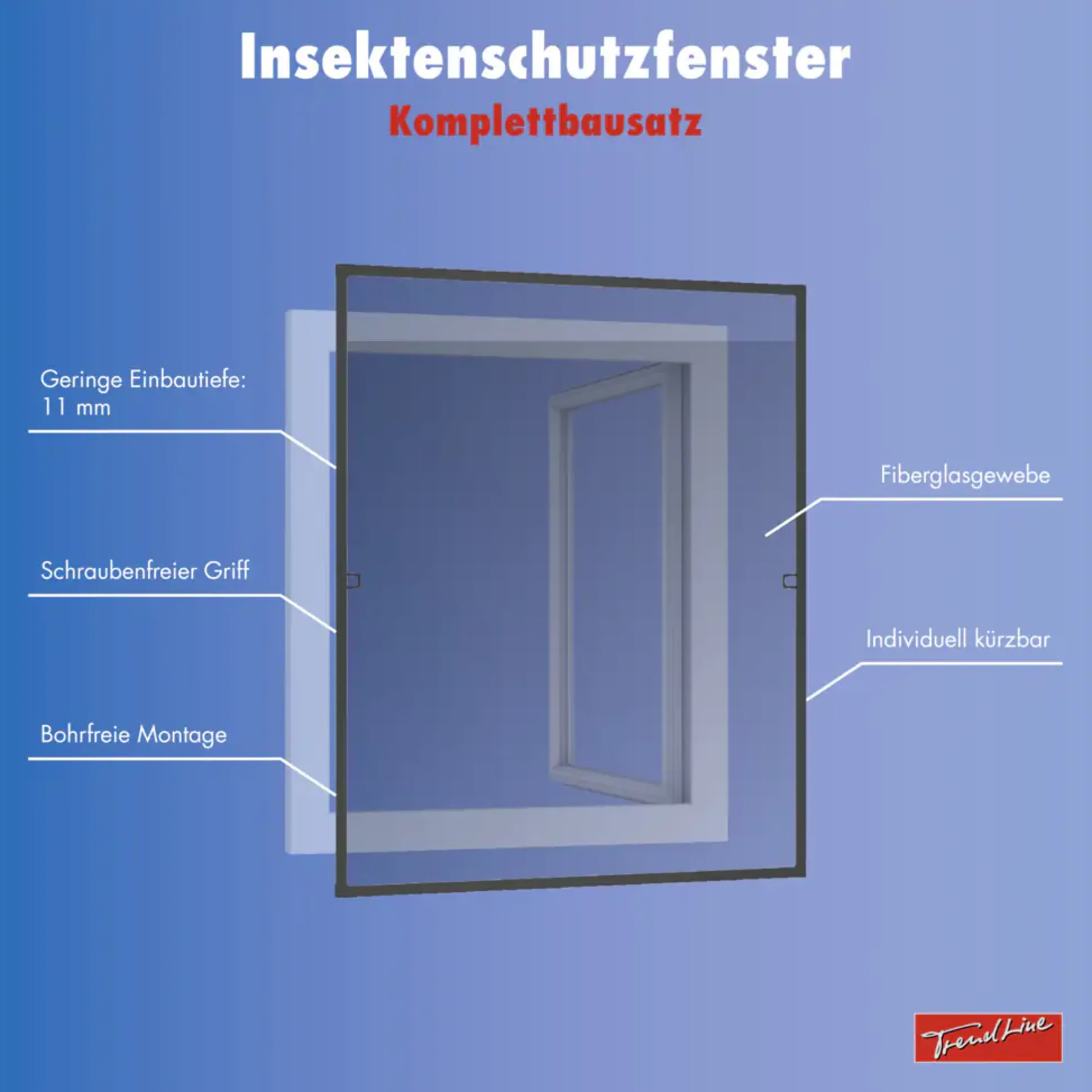 TrendLine Fliegenschutz-Fenster 120 x 150 cm schwarz/anthrazit kürzbar
