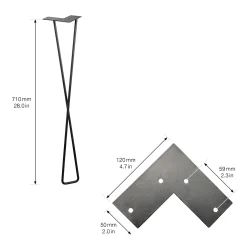 Wagner Möbelfuß Hairpin Stahl 71 x 12 cm schwarz - 1 Stück